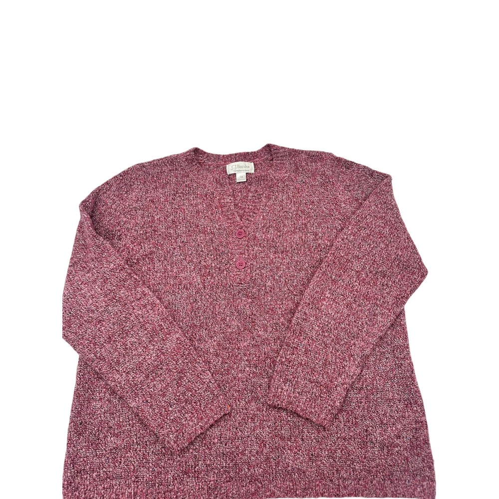 CJ Banks Womens 1X Pink Marled Henley Knit Sweater Long Sleeve Style 5368